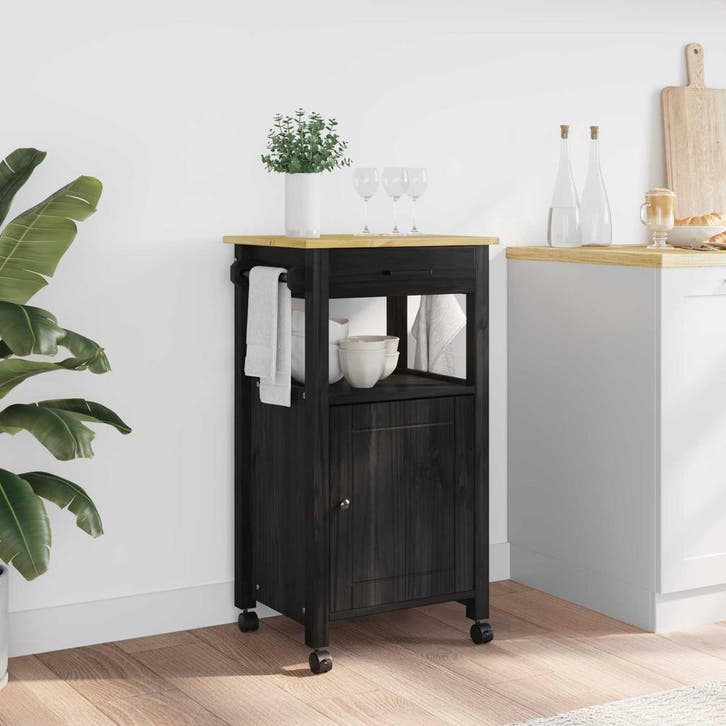 vidaXL Keuken Trolley MONZA Zwart 48 x 40 x 88,5 cm Massief, Maison & Meubles, Cuisine | Ustensiles de cuisine, Envoi