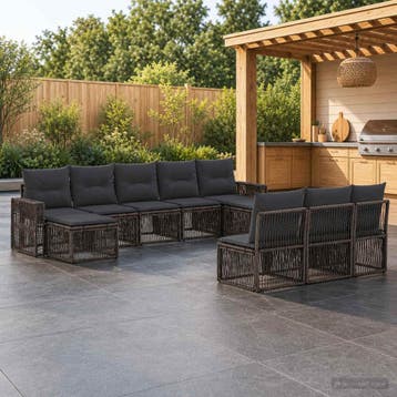 vidaXL Tuinbank Set 10 st Grijs en Donkergrijs poly rattan, Verzenden, Nieuw