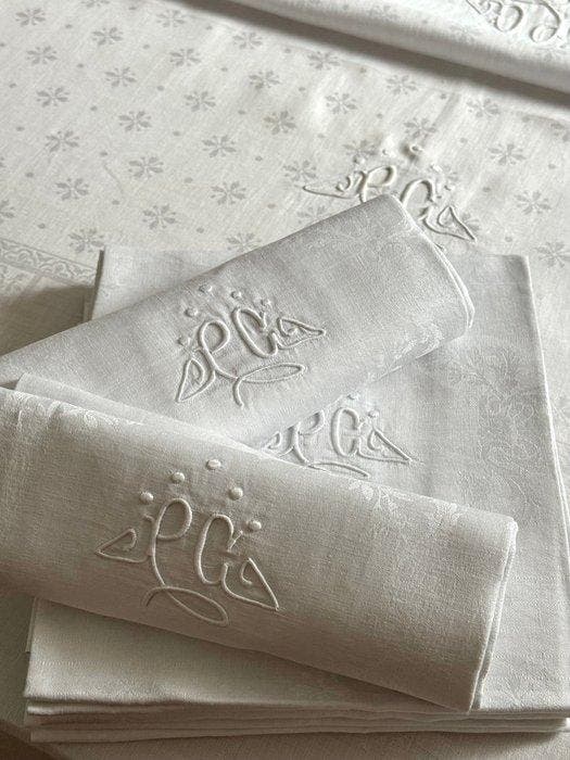 Service de table (10) - Linge de maison française, Antiquités & Art, Tapis & Textile