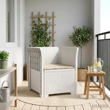 vidaXL Eén-zits Fauteuil met Kussen Rieten Look PP Wit, Verzenden, Nieuw