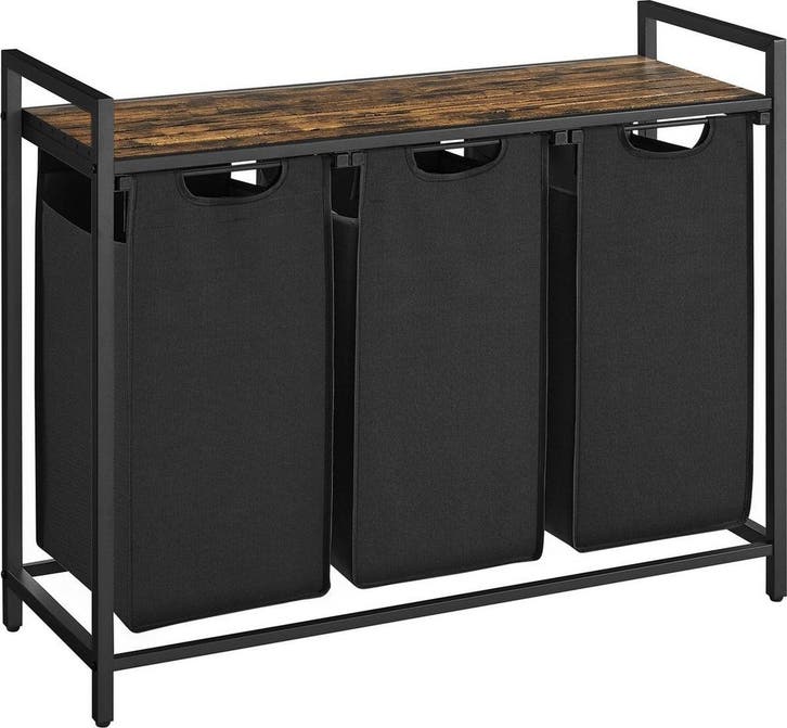 2dekans | ODADDY Wasmand met 3 Vakken – Houten Bovenblad &, Maison & Meubles, Armoires | Penderies & Garde-robes, Enlèvement ou Envoi