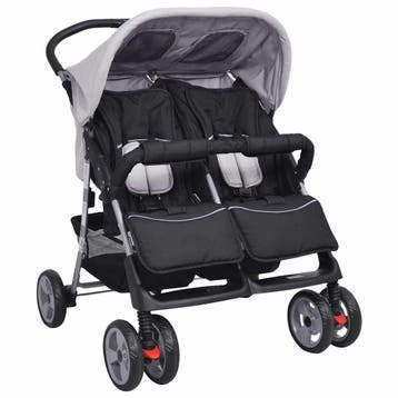 vidaXL Tweelingwagen staal grijs en zwart, Enfants & Bébés, Poussettes & Combinaisons, Verzenden