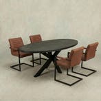 Mangohouten Eettafel Ovaal Oscar 160x90 cm Zwart (5cm), Huis en Inrichting, Verzenden, Nieuw, Industriële meubels, Ovaal