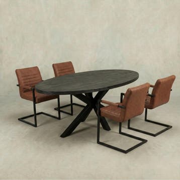 Mangohouten Eettafel Ovaal Oscar 160x90 cm Zwart (5cm), Verzenden, Nieuw, Industriële meubels, Ovaal