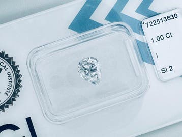 1 pcs Diamant (Natuurlijk) - 1.00 ct - Peer - I - SI2 -, Nieuw