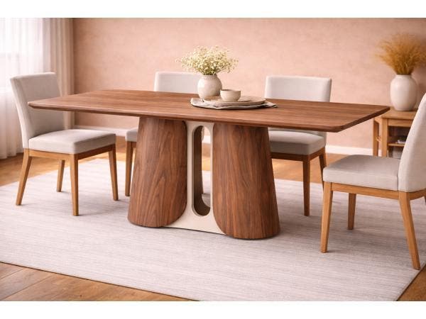 Veiling -  Eettafel Walnoot 240x110x76 - Rechthoek ronde ran, Huis en Inrichting, Tafels | Eettafels, Nieuw