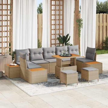 vidaXL Tuinbank Set 10 st 9-Aantal zitplaatsen Beige Poly, Verzenden, Nieuw