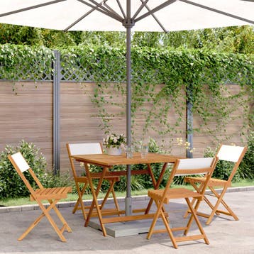 vidaXL 5-delige Tuinset massief hout en stof crèmewit, Verzenden, Tuinset