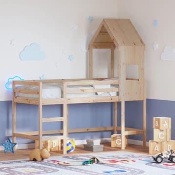 vidaXL Halfhoogslaper met ladder en bedhuis grenenhout, Verzenden, Nieuw
