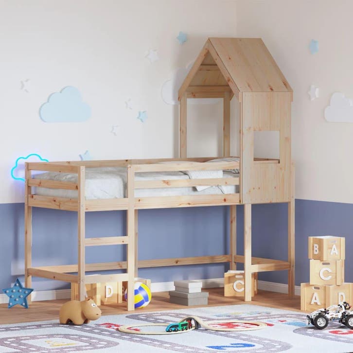 vidaXL Halfhoogslaper met ladder en bedhuis grenenhout, Maison & Meubles, Chambre à coucher | Lits, Envoi