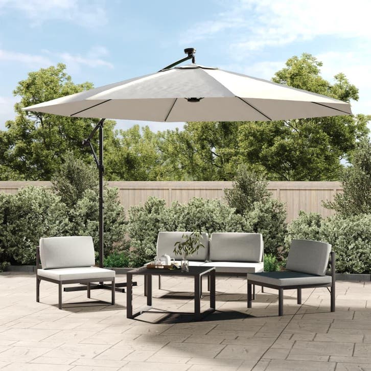 vidaXL Zweefparasol met LED-verlichting en metalen paal 350, Tuin en Terras, Parasols, Nieuw, Verzenden