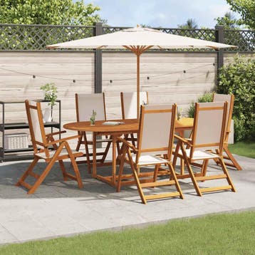 vidaXL 7-delige Tuinset massief acaciahout en textileen, Verzenden, Nieuw, Tuinset