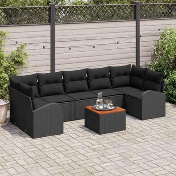 vidaXL Tuinbank Set 8 st Zwart poly rattan, Verzenden, Nieuw