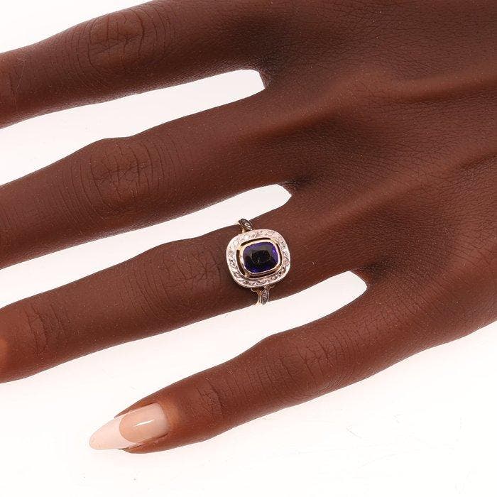 Ring - 18 karaat Geel goud - 1.90ct. tw. Granaat - Diamant -, Handtassen en Accessoires, Ringen