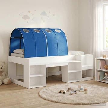 vidaXL Bed met Tunnel met plank 3 st Wit en Blauw Bewerkt, Huis en Inrichting, Slaapkamer | Bedden, Verzenden, Nieuw