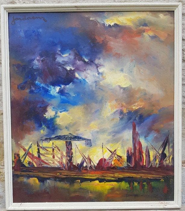 Leo Jordaens (1944-2000) - De Antwerpse haven, Antiek en Kunst, Kunst | Schilderijen | Klassiek