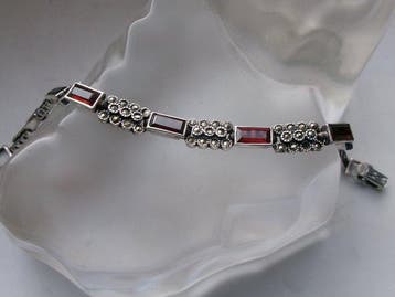 Zilver, Granaat & marcasieten - Armband - Art Deco-stijl