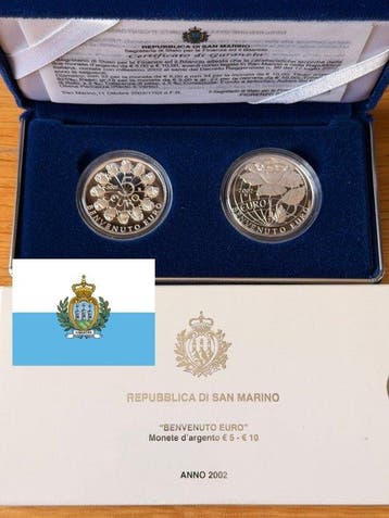 San Marino. 5 Euro / 10 Euro 2002 Benvenuto Euro - Dittico