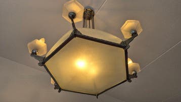 Kroonluchter - Metaal, Glas, Verzilverd - Art Deco Hanglamp