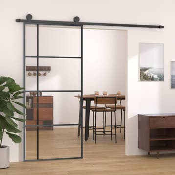 vidaXL Schuifdeur 90x205 cm ESG-glas en aluminium zwart, Verzenden, Nieuw