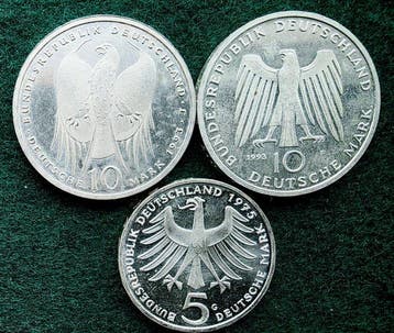 Duitsland, Bondsrepubliek Set of 3 coins: 5 & 10 Deutsche