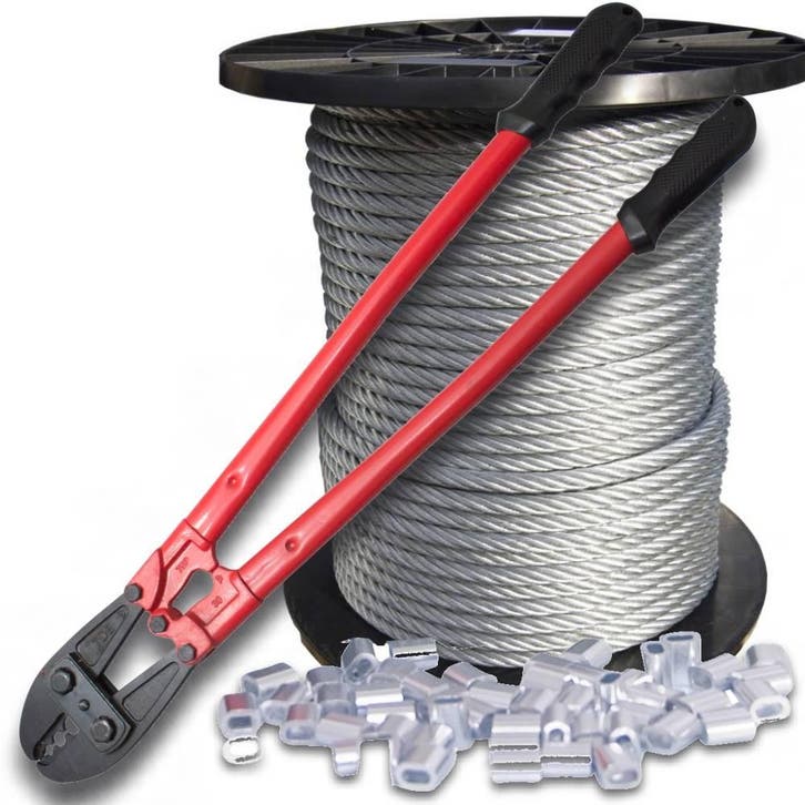 Staalkabel 6 mm 100 meter op katrol met tang en klemmen, Jardin & Terrasse, Jardin & Terrasse Autre, Envoi