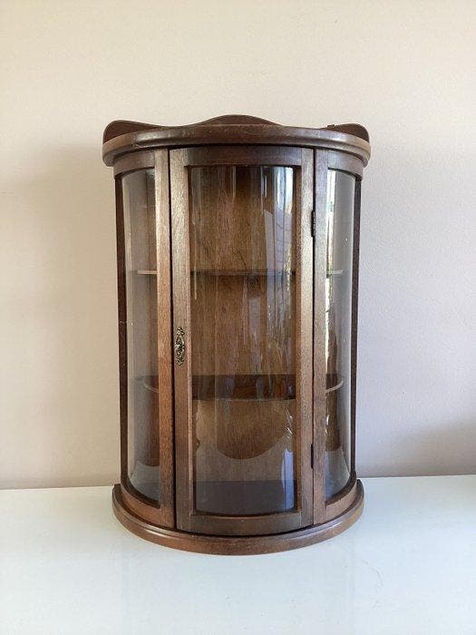 Vitrinekast - Hout, Glas - Met bol glas, Antiquités & Art, Curiosités & Brocante