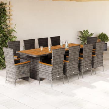 vidaXL 11-delige Tuinset met kussens poly rattan grijs, Verzenden, Tuinset