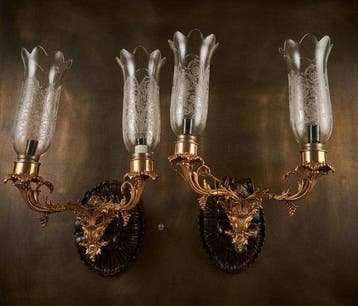 Baccarat - Wandkandelaar (2) - Verguld brons - Elkington &, Antiquités & Art