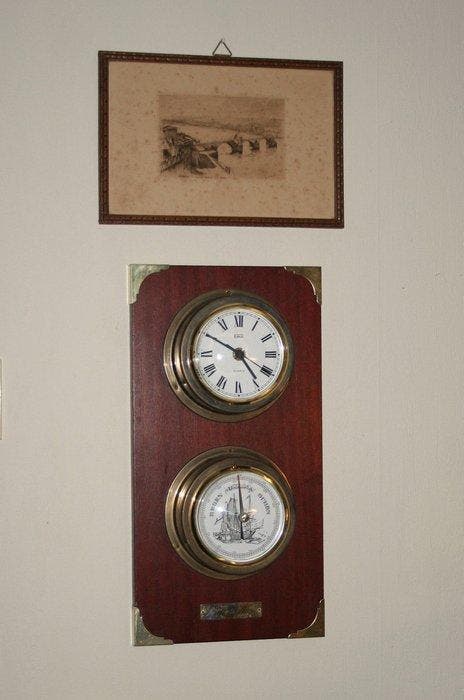 Eble Hanseatic Aneroid barometer - Laiton, Bois - Horloge de, Antiquités & Art, Curiosités & Brocante