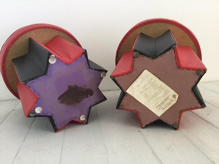 Tabouret - Bois, Cuir synthétique - Deux tabourets vintage, Antiquités & Art, Art | Objets design