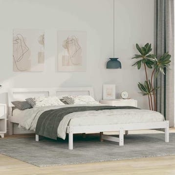 vidaXL Bedframe met hoofdeinde Wit 140 x 200 cm Massief, Huis en Inrichting, Slaapkamer | Bedden, Verzenden, Nieuw