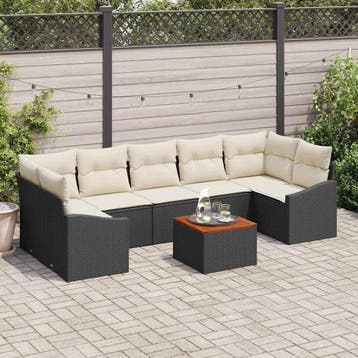 vidaXL Tuinbank Set 8 st Zwart poly rattan, Verzenden, Nieuw