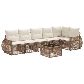 vidaXL Tuinbank Set 7 pcs Beige en Crème Wit poly rattan, Verzenden, Nieuw