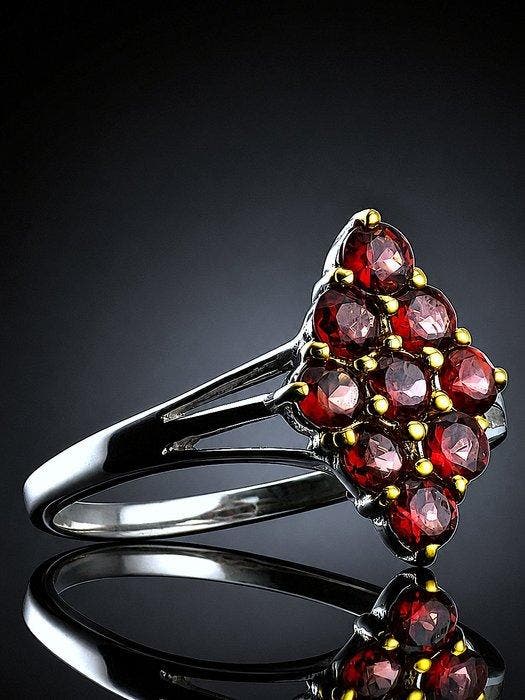 Granaat - Zilver - Ring - Royal Sparkle, Antiek en Kunst, Curiosa en Brocante