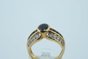 Bague - 18 carats Or jaune Saphir - Diamant, Nieuw