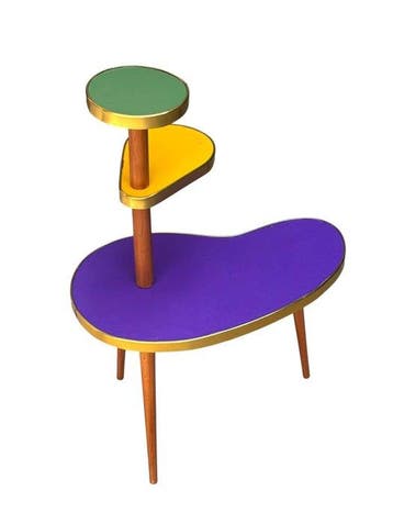 Bijzettafel - Hout, Messing - Een retro plantenstandaard