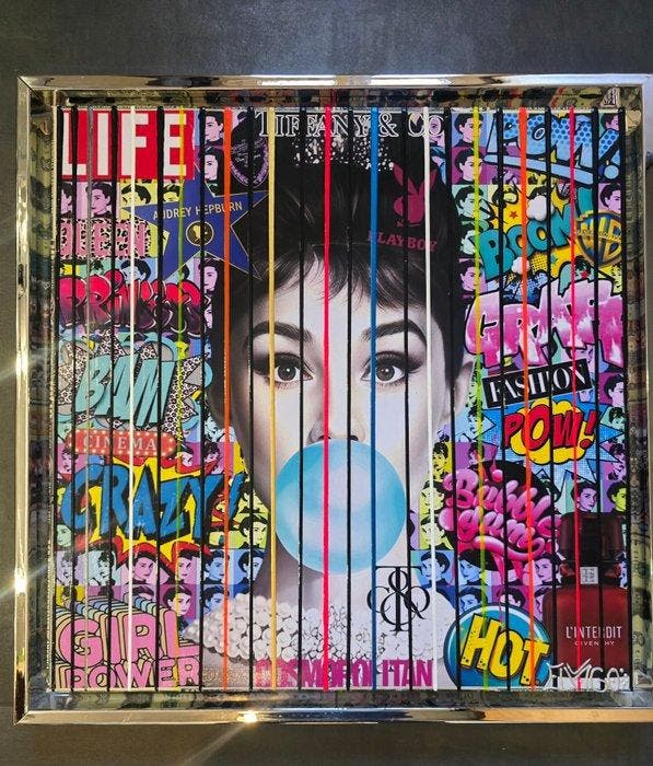 Elmago - Audrey hepburn pop bubble gum codebarre, Antiek en Kunst, Kunst | Schilderijen | Modern