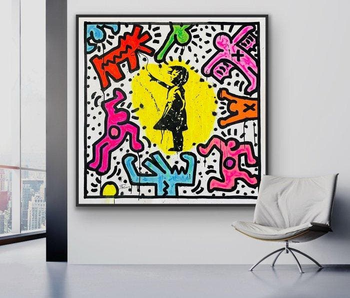 Joaquim Falco - BANKSY- HARING XL, Antiquités & Art, Art | Peinture | Moderne