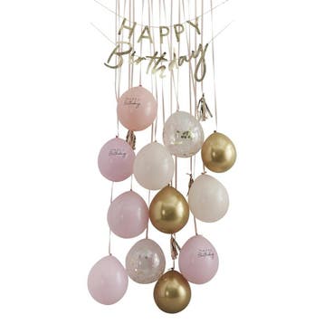 Perzikkleur Happy Birthday Decoratie Set 9 delig, Verzenden, Nieuw