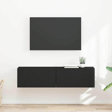 vidaXL TV Wandkast 2 st Zwart Bewerkt hout, Huis en Inrichting, Kasten |Televisiemeubels, Verzenden, Nieuw