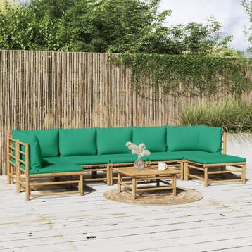 vidaXL 8-delige Loungeset met kussens bamboe groen, Verzenden, Nieuw, Loungeset