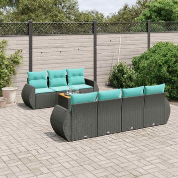 vidaXL 8-delige tuinbankset met kussens, zwart polyrotan, Verzenden