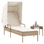 vidaXL Ligbed met luifel en tafel poly rattan beige, Verzenden, Nieuw