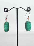 925 zilver - malachiet - granaat - Oorbellen
