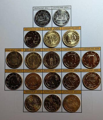 Europa. 2 Euro 2004/2015 (18 vergulde munten) - Gekleurd, Postzegels en Munten