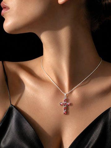 Collier en grenat – Argent sterling 925 – Bijoux croix