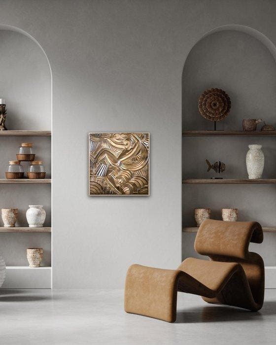 Naar Maurice Picaud - Relief, Omgekeerd goud bas-reliëf, Antiek en Kunst, Kunst | Designobjecten