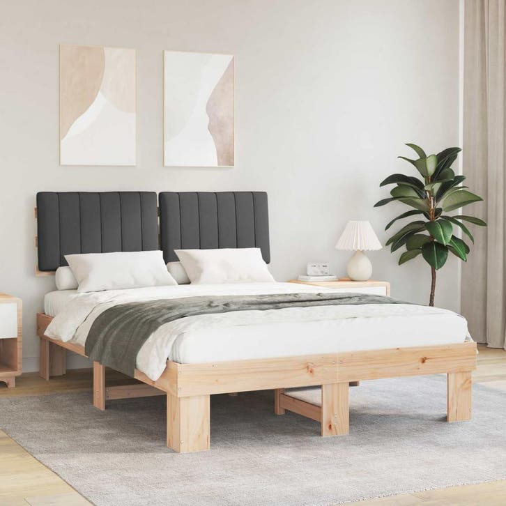 vidaXL Bedframe met Gevoerde Hoofdbord Donkergrijs 140 x 200, Huis en Inrichting, Slaapkamer | Bedden, Nieuw, Verzenden