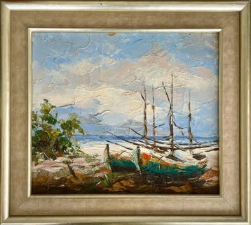Franse school (XX) - Barques de pêche sur la plage
